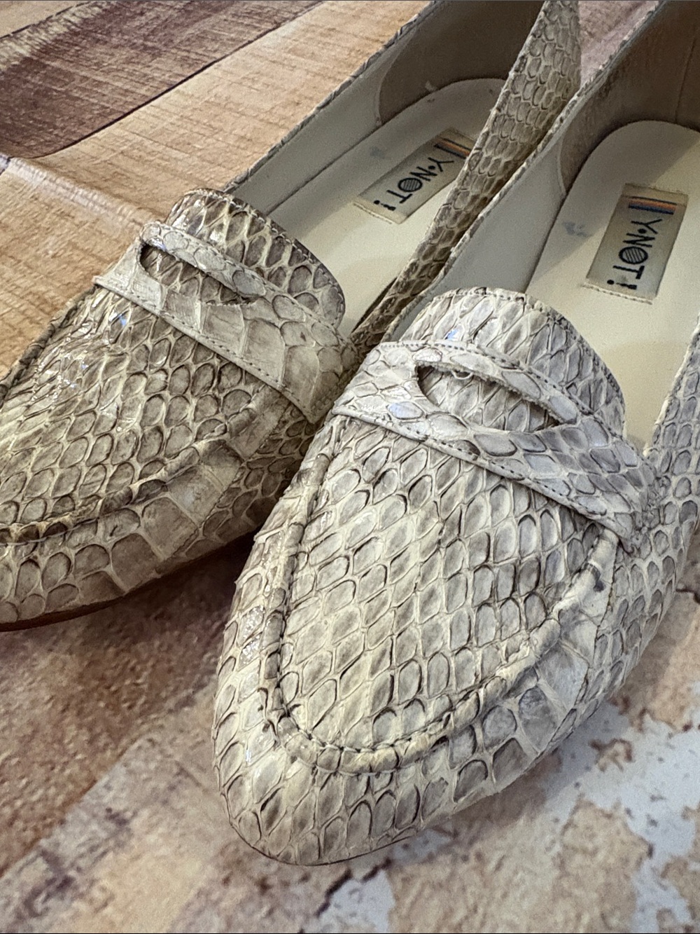 Genuine Vintage Snake Skin Light Beige Loafers
